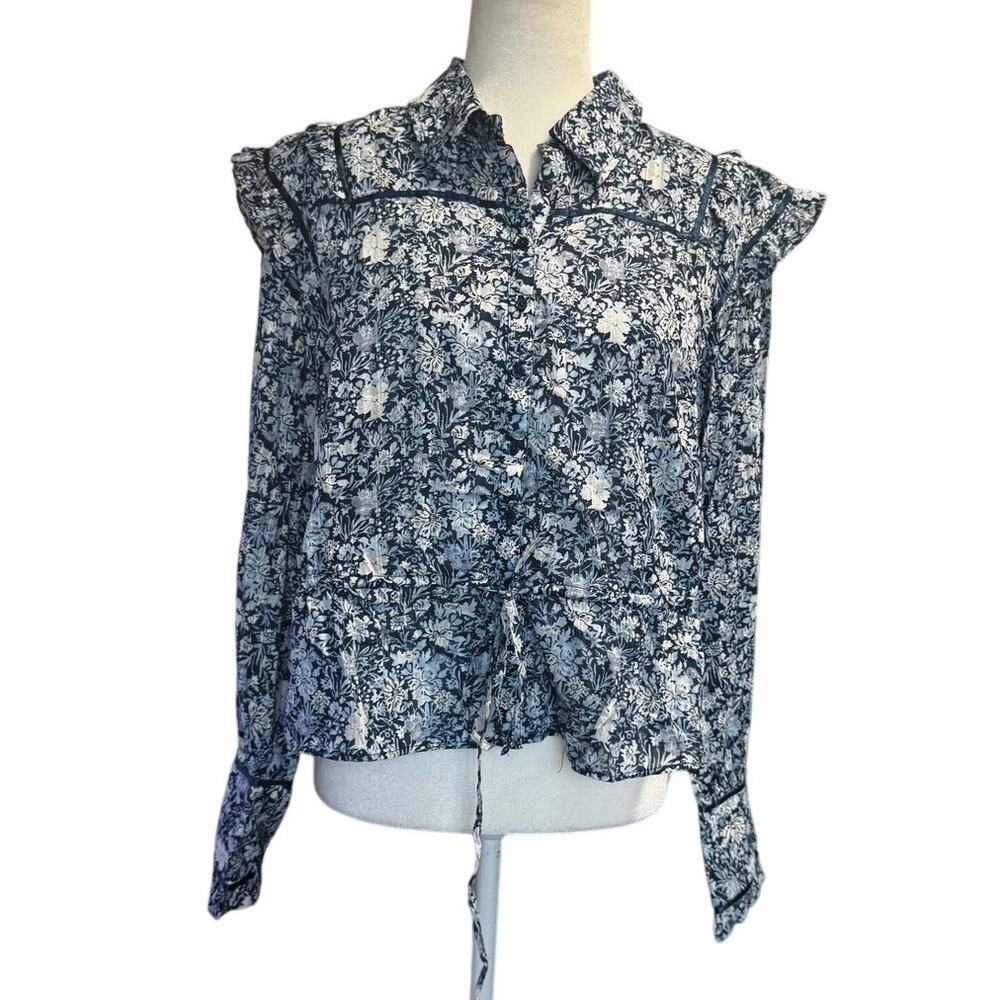 Free People “Chambray Combo” Floral Ruffle Blouse – NWT – Size M – $128 Retail